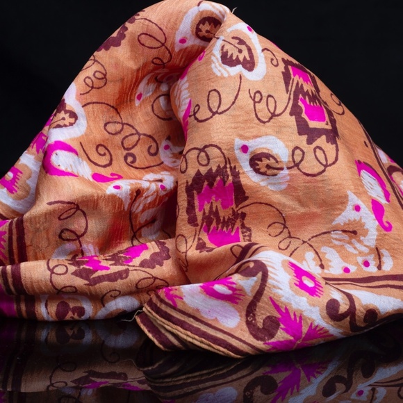 Vintage Silk Boho Hair Scarf | 1970s Long Silk Scarf | Vibrant Colors - Picture 7 of 8